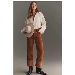 Pilcro Corduroy Cuff Straight Jeans in Rust Brown size 31